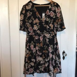 New Look Black Floral Wrap Dress Sz 12